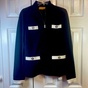 St. John black‎ and white zip up blazer size 8 Elegance Modern Jacket B13